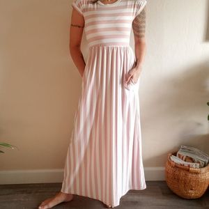 Light Pink and White Striped Maxi Dress